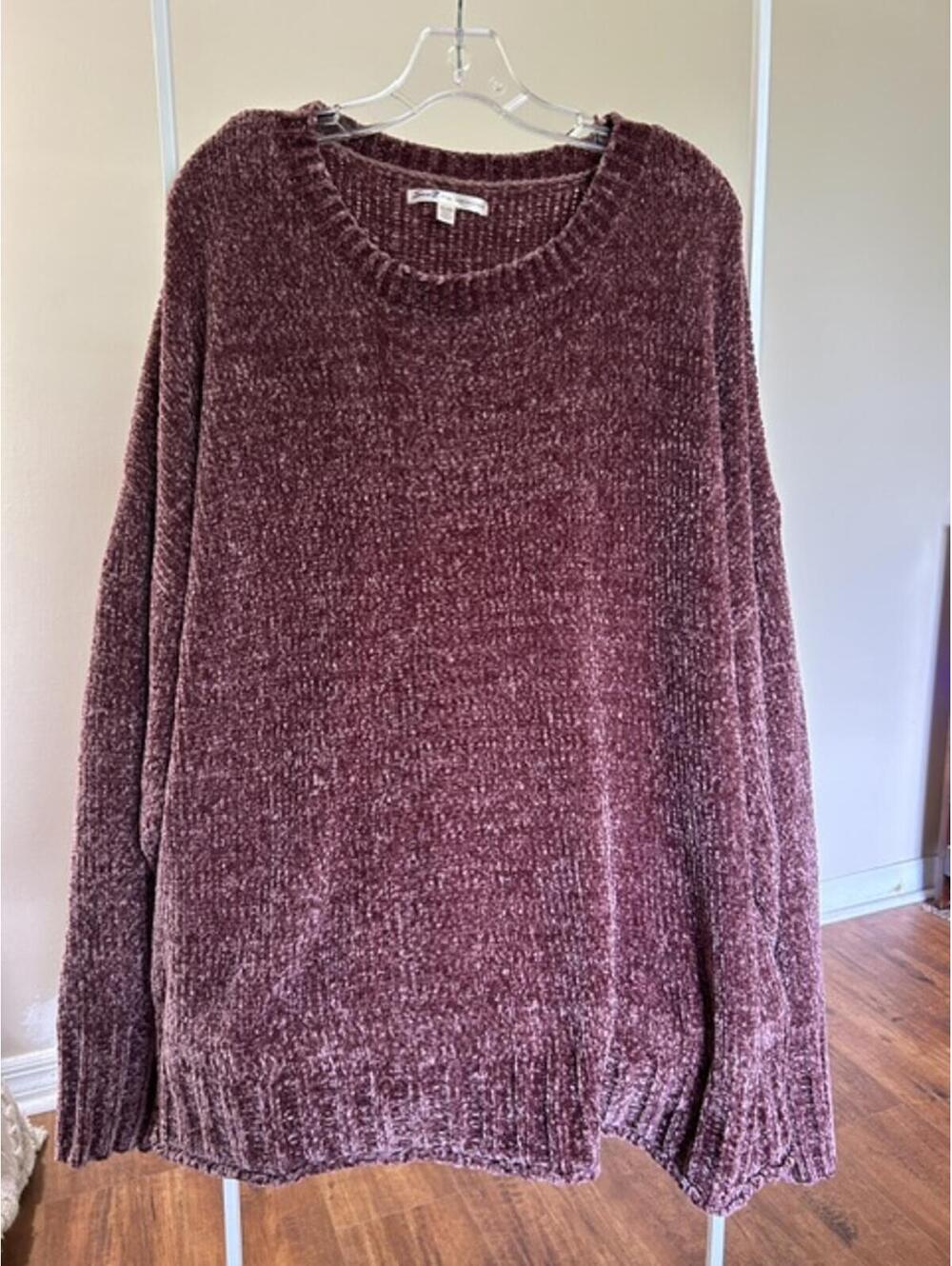 Seven7 Women's XXL Chenille Sweater Burgundy